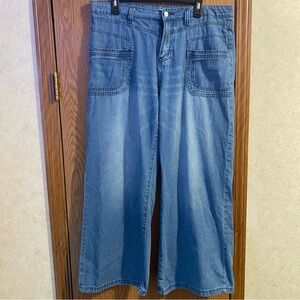 Misslook Women’s Wide Leg Ankle Length Light Wash Jeans – Size 14 Mid Rise